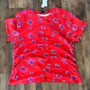 Sanctuary Red Top with Purple Floral Design